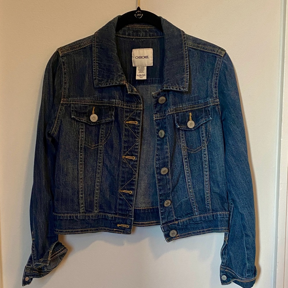 Cropped stretch dark Blue Denim Jacket - Picture 2 of 4